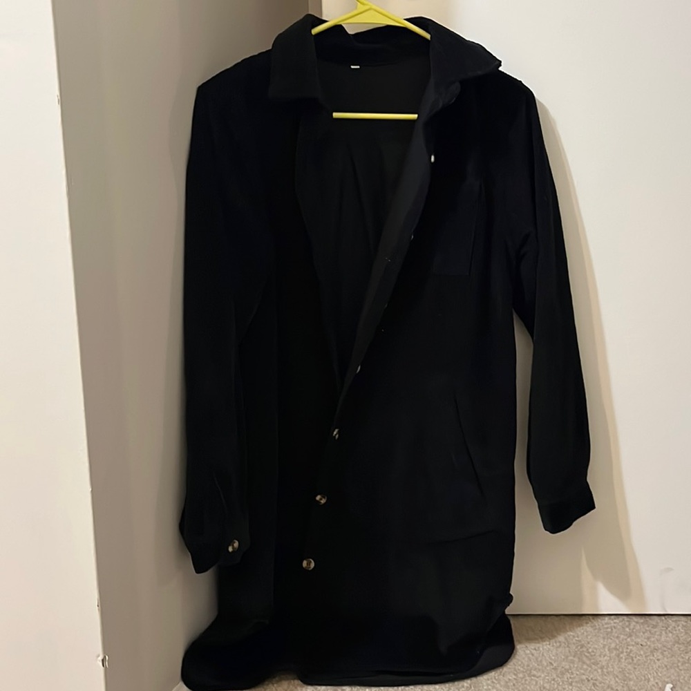 Black corduroy trench coat, size medium, condition brand new